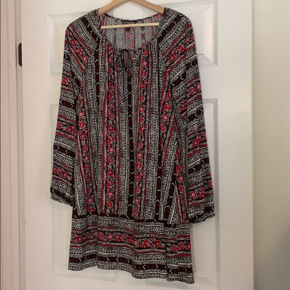 Express Tie-Front Printed Shift Dress